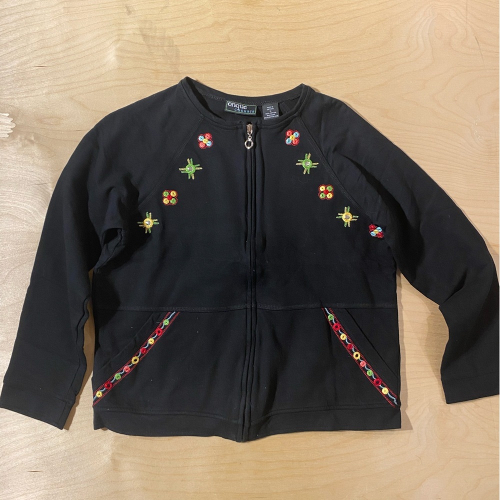 Onque Casuals Black Jacket with Multicolor Embroidery Medium (QL)